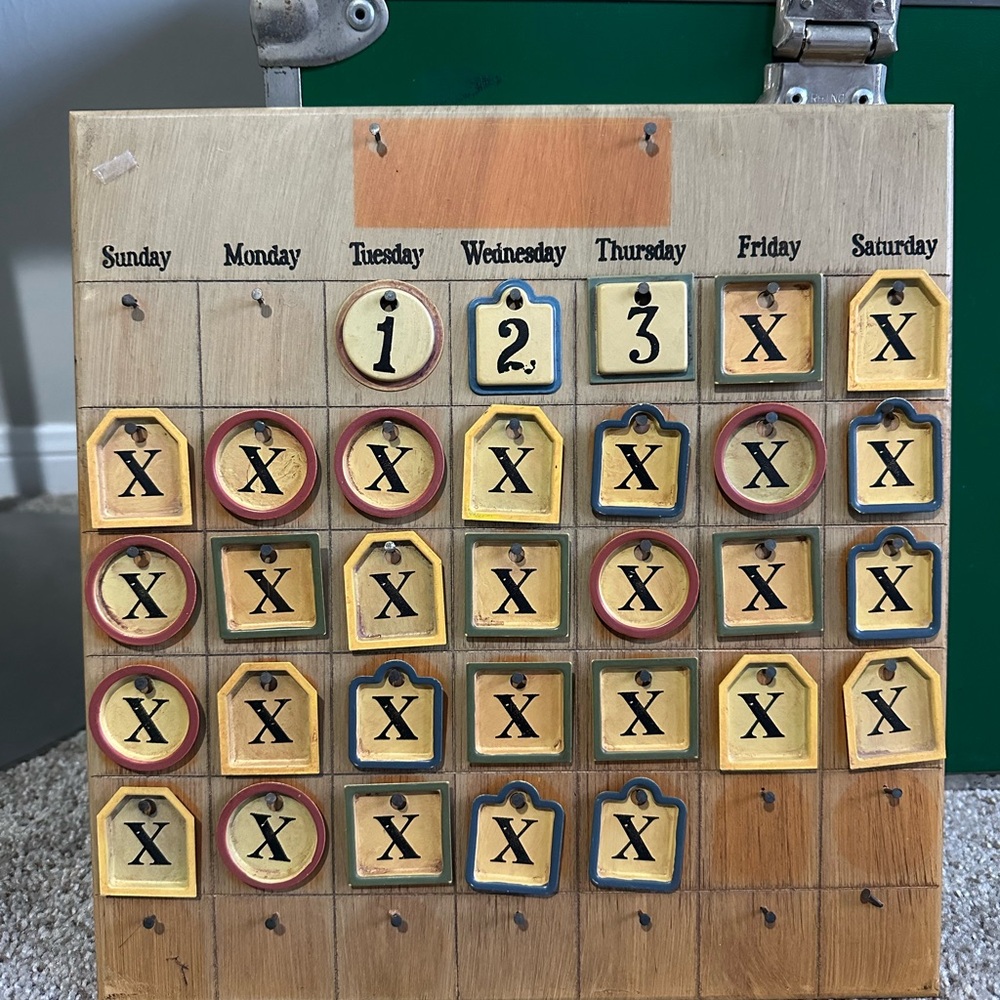 Wooden Perpetual Calendar with Colorful Tiles